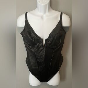 Black faux leather bodysuit size xxxl